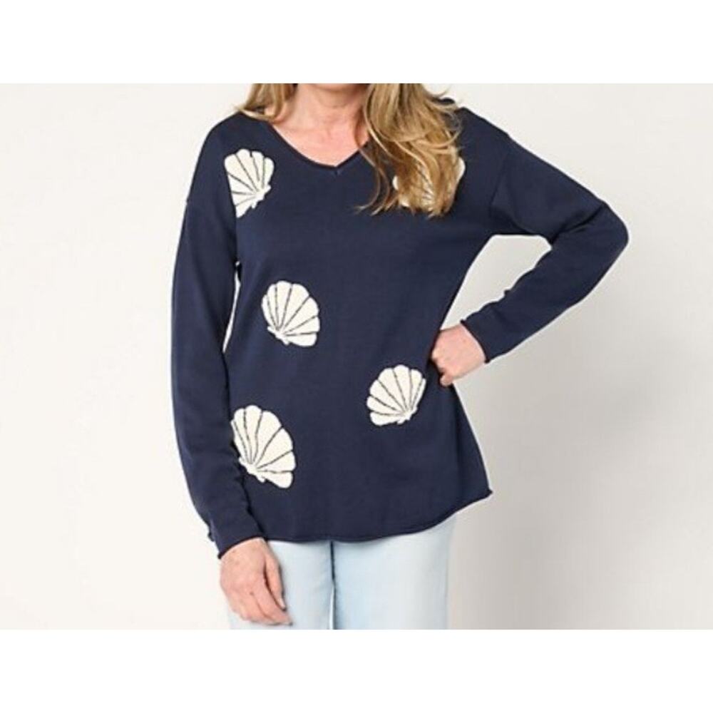Belle Beach Kim Gravel Size 3X Navy Shell Sweater A683751 NWOT